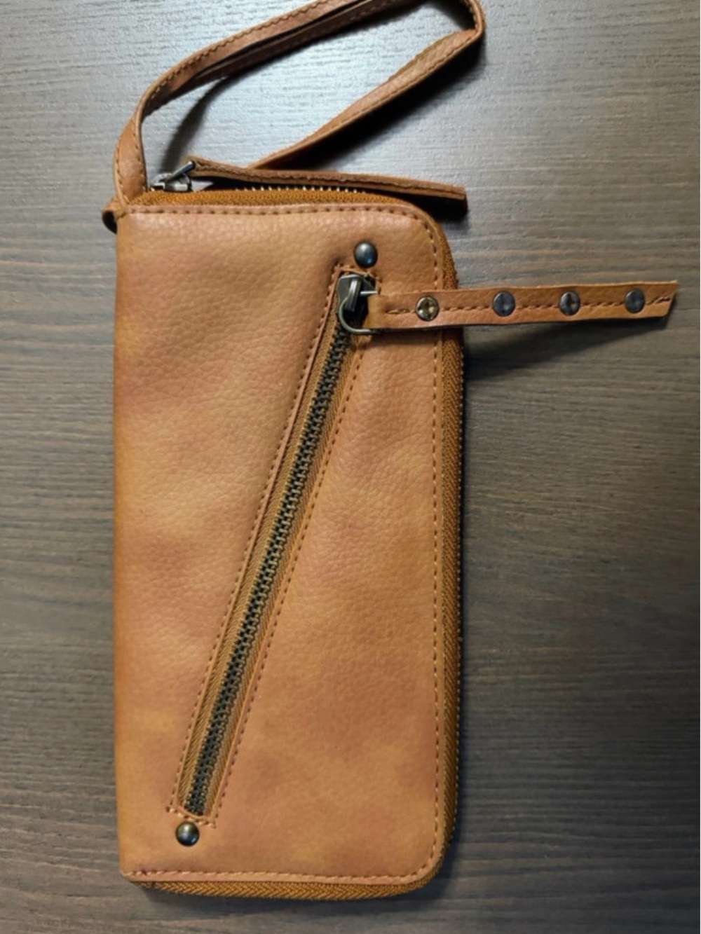 Free People Brown Vegan Zip Wallet/Wristlet Card Organizer